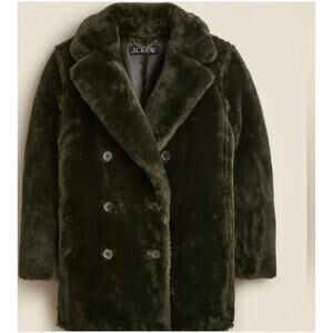 J. Crew Wm's Faux Fur Teddy Coat in Olive Green Double Breasted NWOT Sz Small